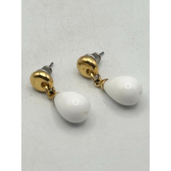 Vintage white bead dangle drop earrings - Picture 5 of 6